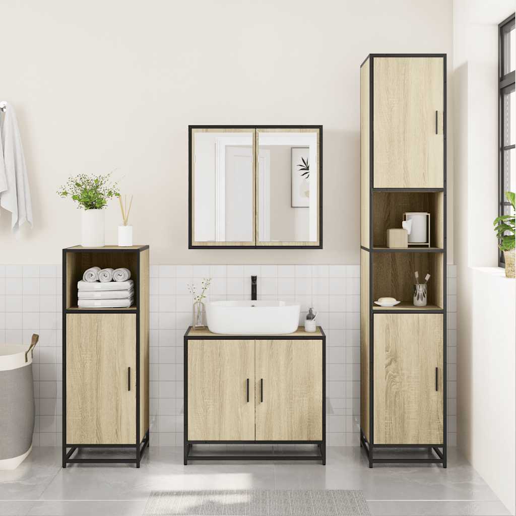 vidaXL 3 Piece Bathroom Furniture Set Sonoma Oak Engineered Wood 3