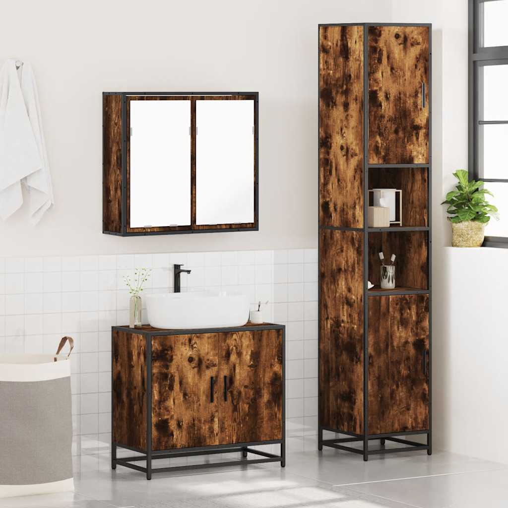 vidaXL 3 Piece Bathroom Furniture Set Smoked Oak Engineered Wood 4