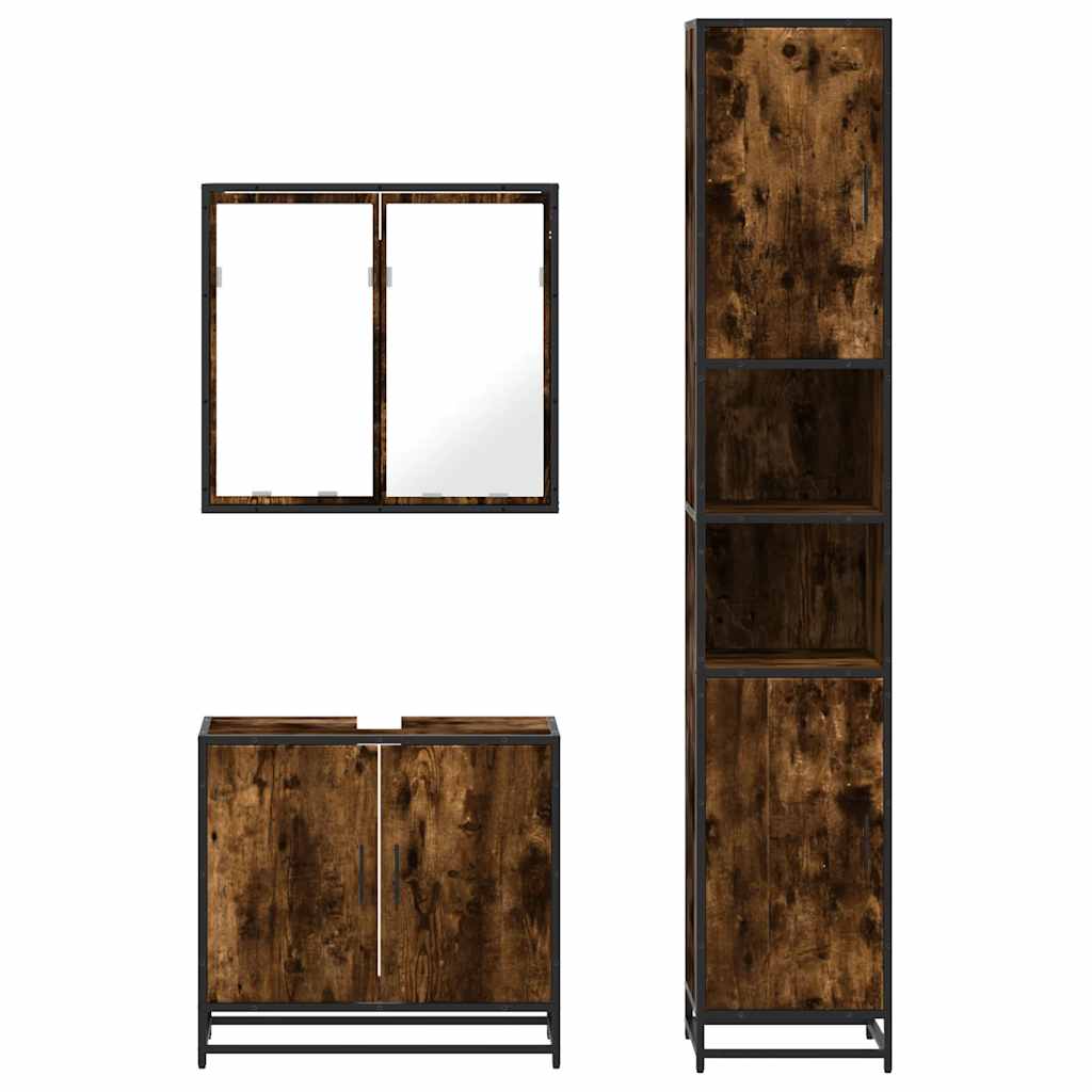 vidaXL 3 Piece Bathroom Furniture Set Smoked Oak Engineered Wood 5