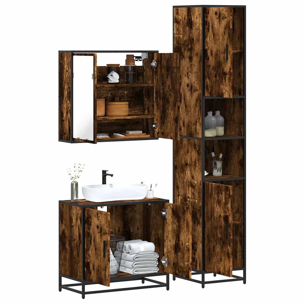 vidaXL 3 Piece Bathroom Furniture Set Smoked Oak Engineered Wood 1