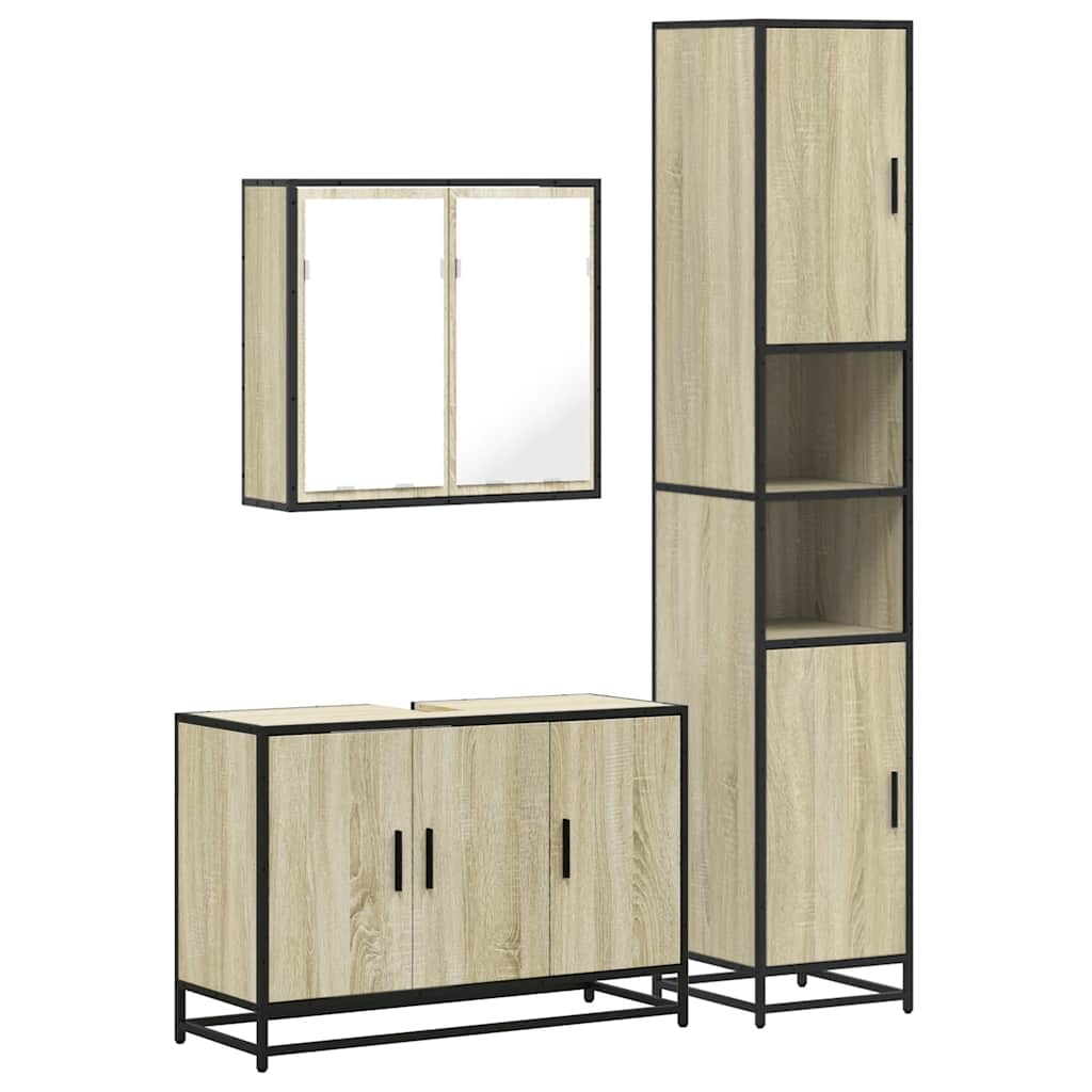 vidaXL 3 Piece Bathroom Furniture Set Sonoma Oak Engineered Wood 2