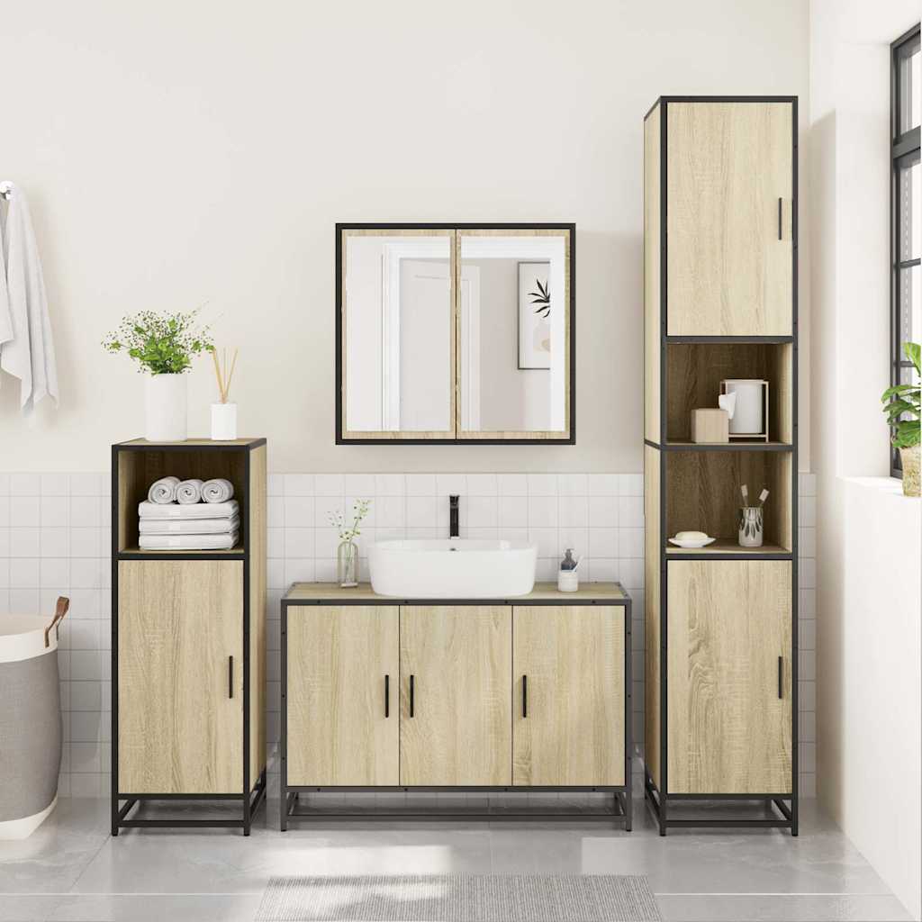 vidaXL 3 Piece Bathroom Furniture Set Sonoma Oak Engineered Wood 3