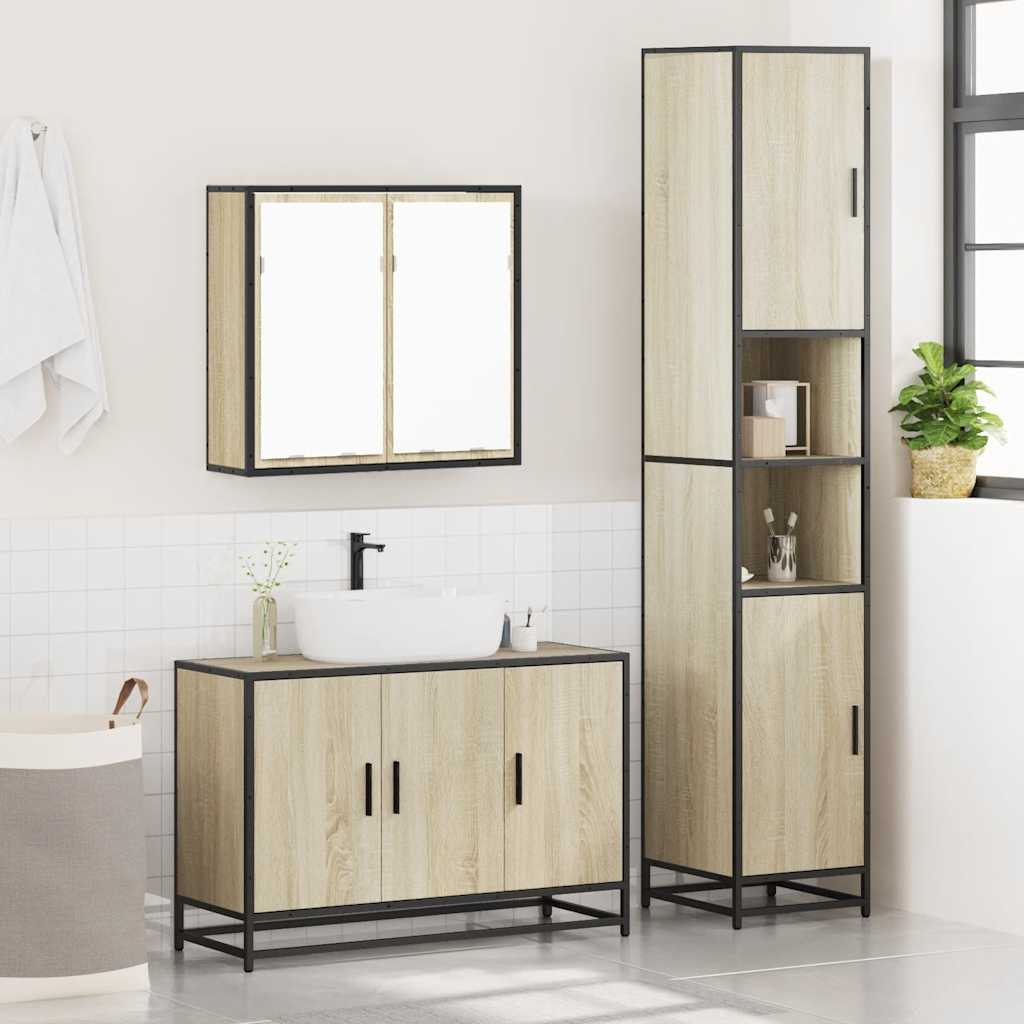 vidaXL 3 Piece Bathroom Furniture Set Sonoma Oak Engineered Wood 4