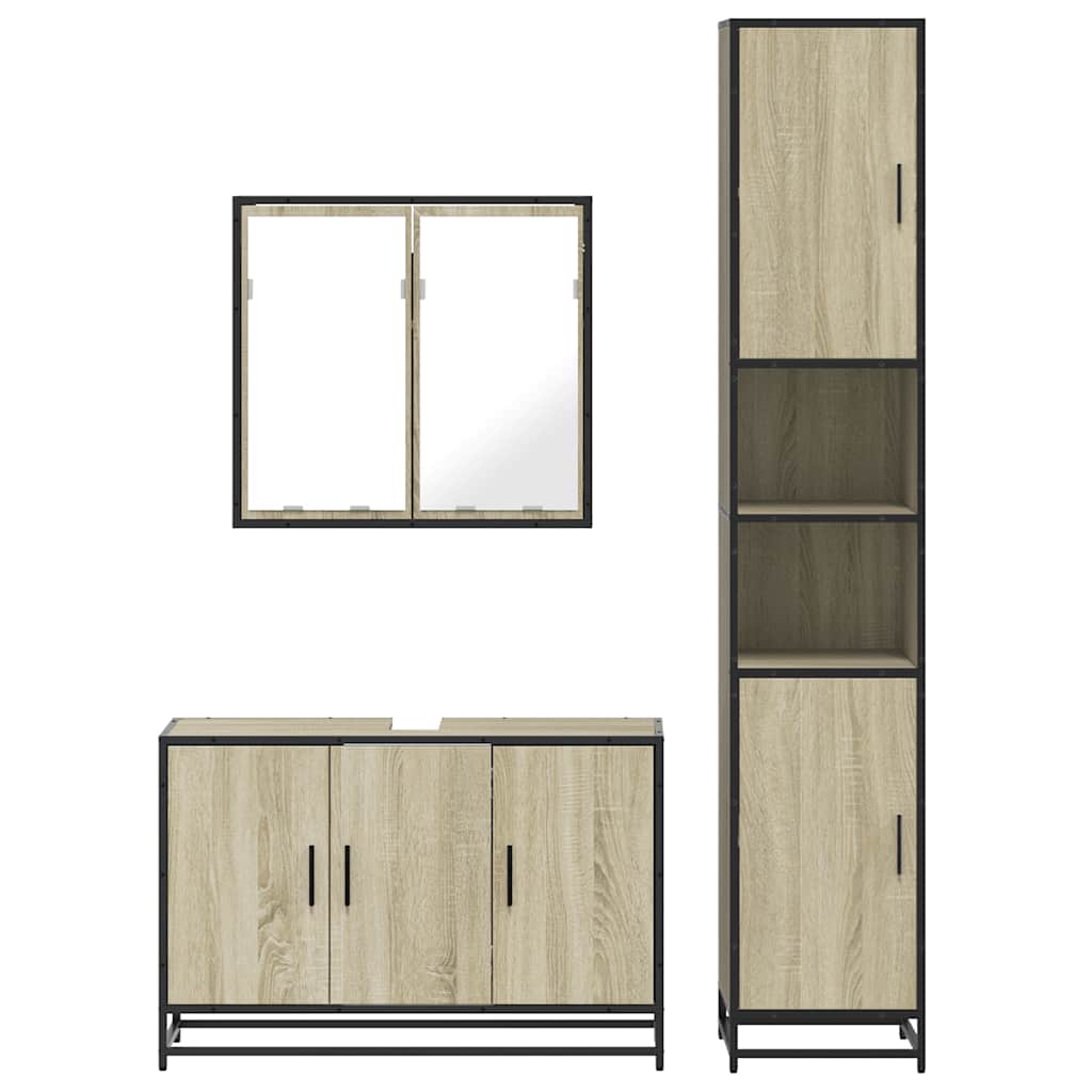 vidaXL 3 Piece Bathroom Furniture Set Sonoma Oak Engineered Wood 5