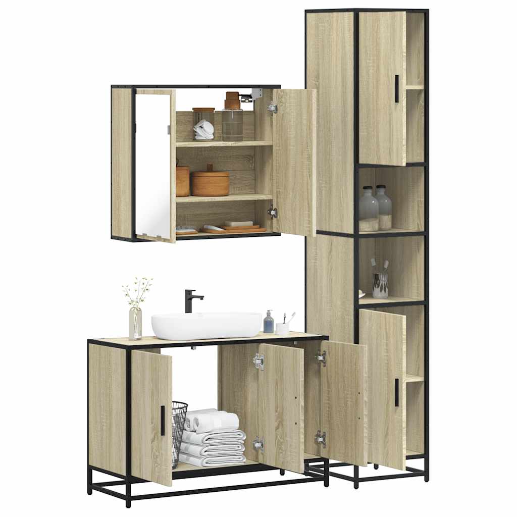 vidaXL 3 Piece Bathroom Furniture Set Sonoma Oak Engineered Wood 1