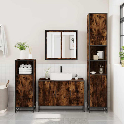 vidaXL 3 Piece Bathroom Furniture Set Smoked Oak Engineered Wood 3
