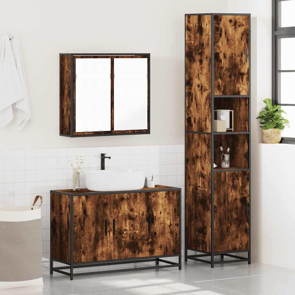 vidaXL 3 Piece Bathroom Furniture Set Smoked Oak Engineered Wood 4