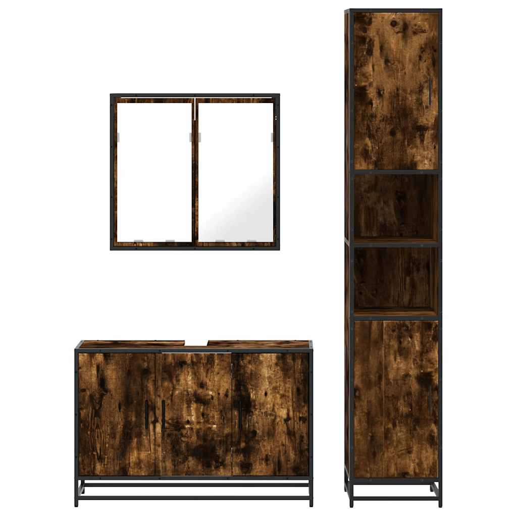 vidaXL 3 Piece Bathroom Furniture Set Smoked Oak Engineered Wood 5