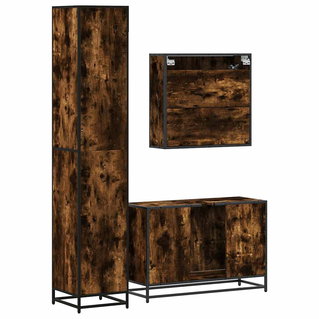 vidaXL 3 Piece Bathroom Furniture Set Smoked Oak Engineered Wood 6
