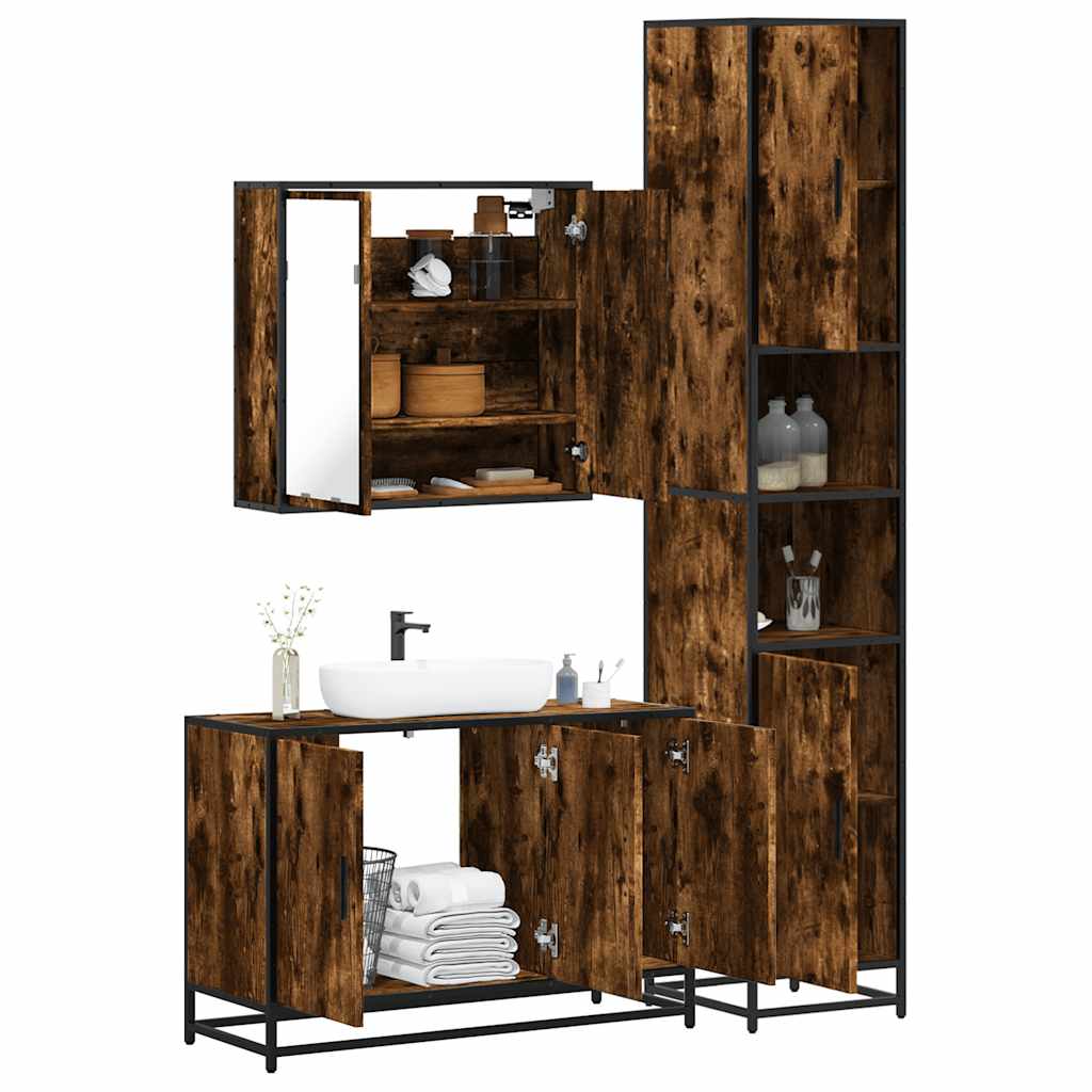 vidaXL 3 Piece Bathroom Furniture Set Smoked Oak Engineered Wood 1