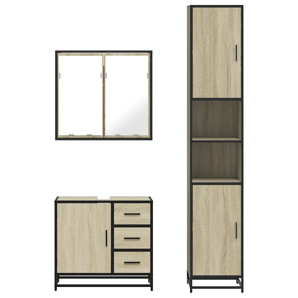 vidaXL 3 Piece Bathroom Furniture Set Sonoma Oak Engineered Wood 5