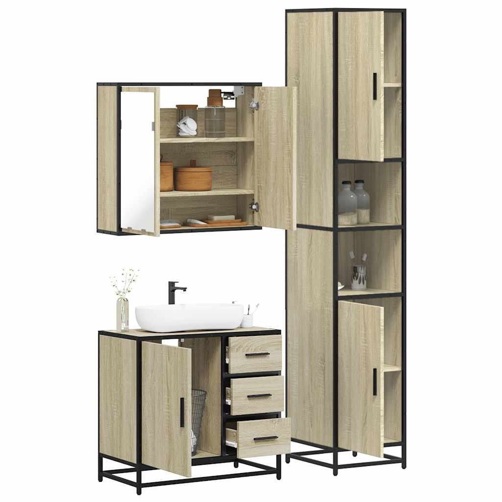 vidaXL 3 Piece Bathroom Furniture Set Sonoma Oak Engineered Wood 1