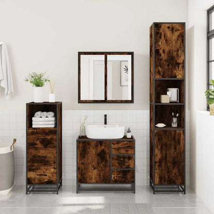vidaXL 3 Piece Bathroom Furniture Set Smoked Oak Engineered Wood 3