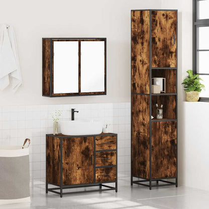 vidaXL 3 Piece Bathroom Furniture Set Smoked Oak Engineered Wood 4