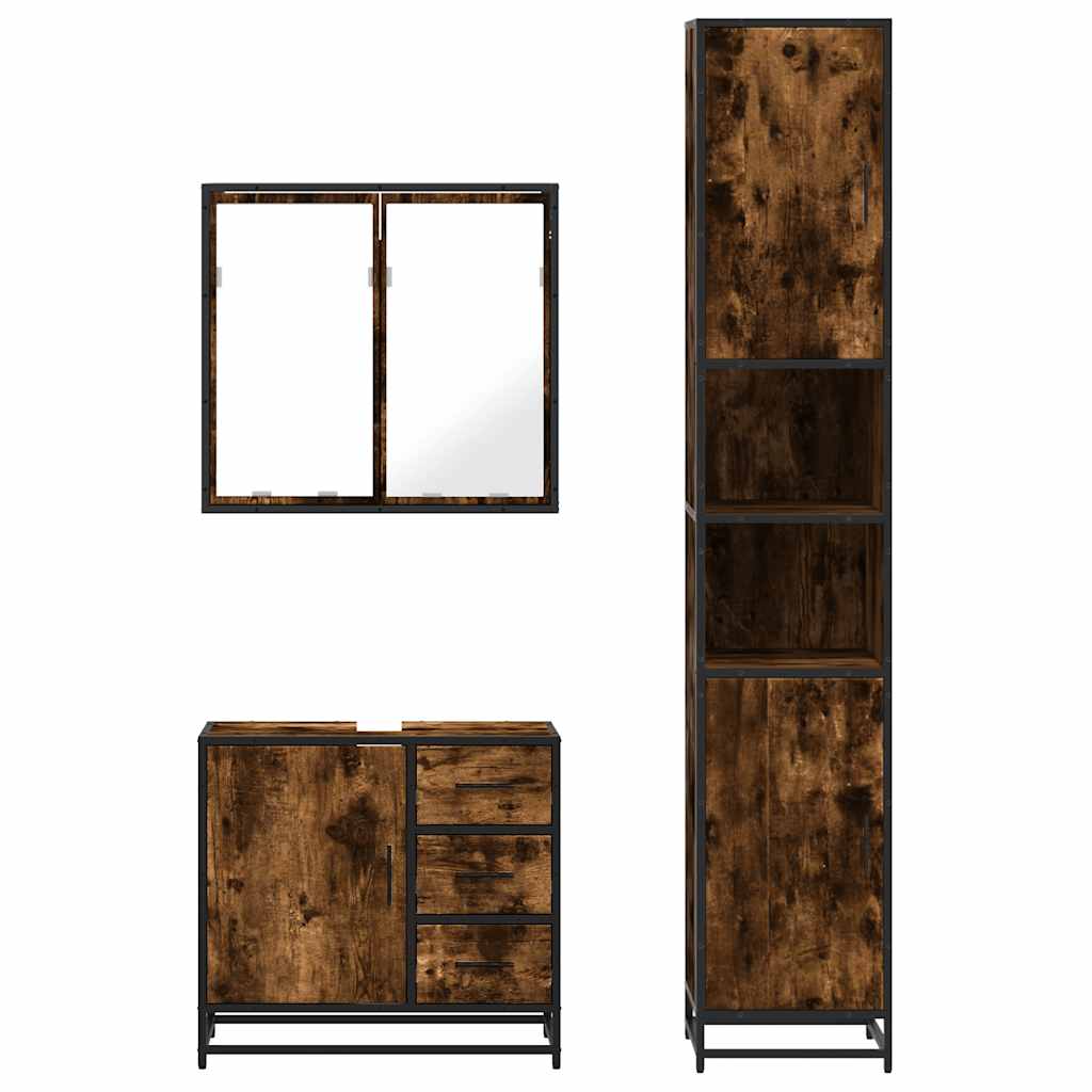 vidaXL 3 Piece Bathroom Furniture Set Smoked Oak Engineered Wood 5