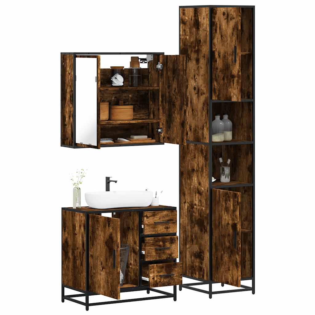 vidaXL 3 Piece Bathroom Furniture Set Smoked Oak Engineered Wood 1