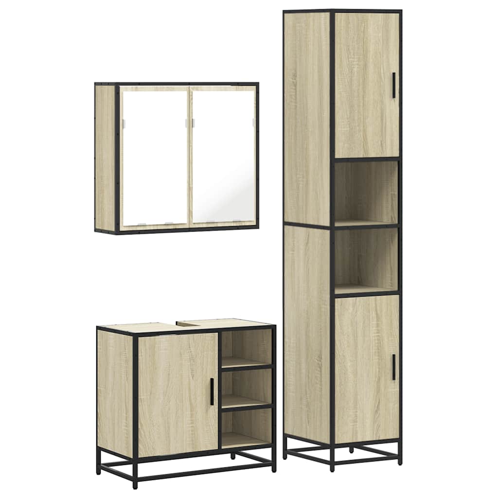 vidaXL 3 Piece Bathroom Furniture Set Sonoma Oak Engineered Wood 2