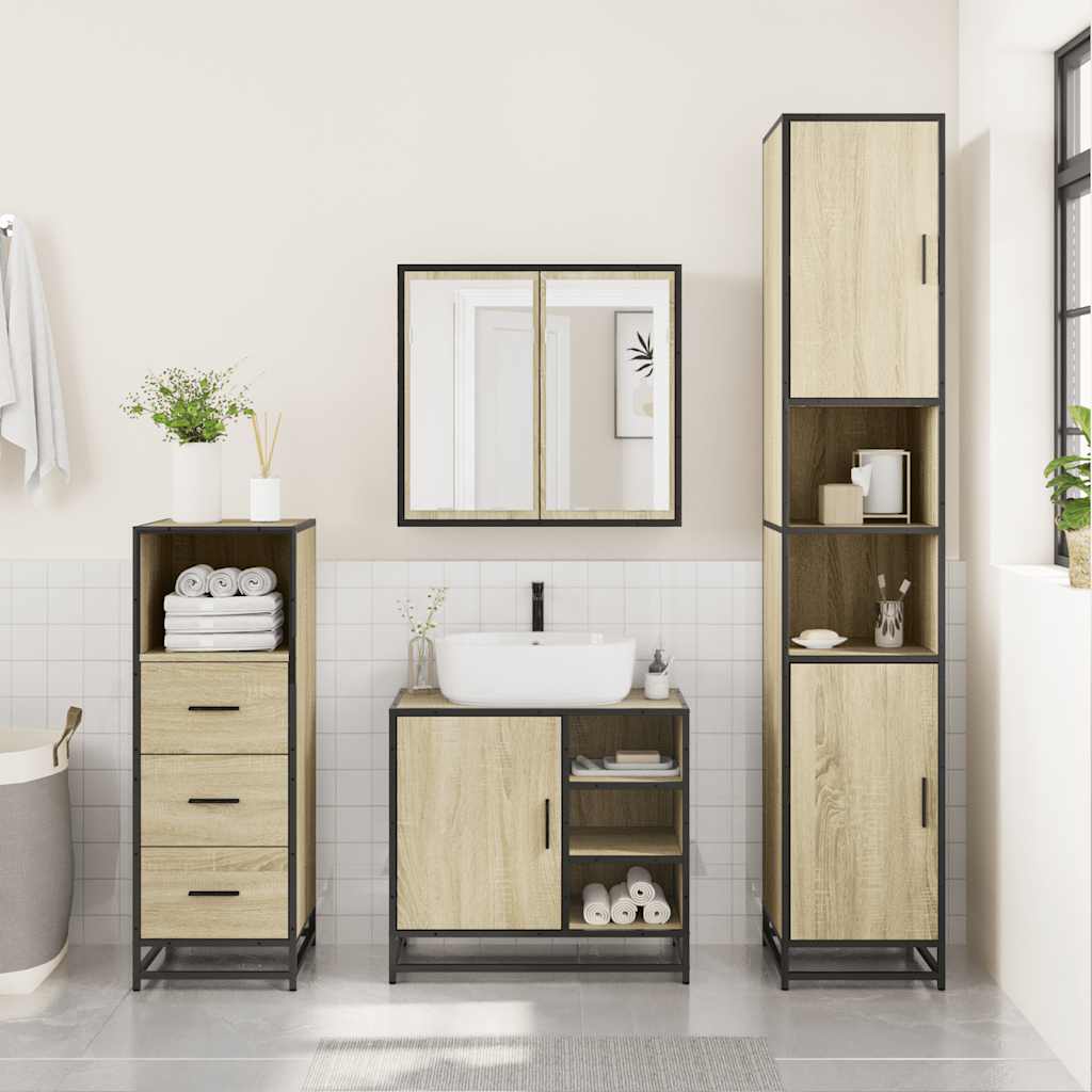 vidaXL 3 Piece Bathroom Furniture Set Sonoma Oak Engineered Wood 3