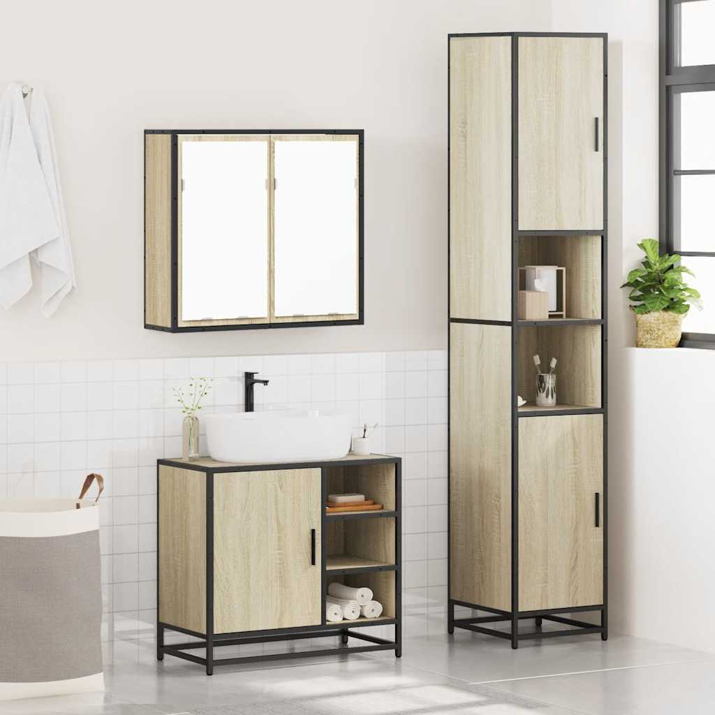 vidaXL 3 Piece Bathroom Furniture Set Sonoma Oak Engineered Wood 4