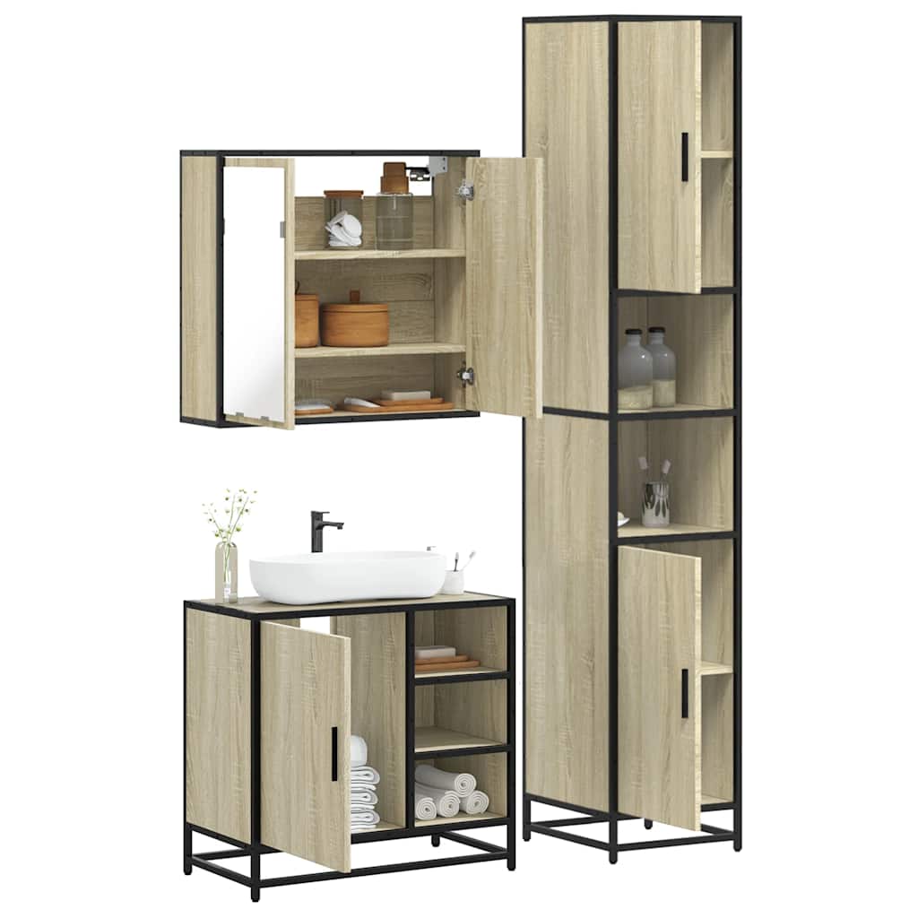vidaXL 3 Piece Bathroom Furniture Set Sonoma Oak Engineered Wood 1