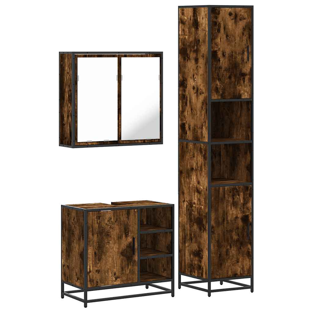vidaXL 3 Piece Bathroom Furniture Set Smoked Oak Engineered Wood 2