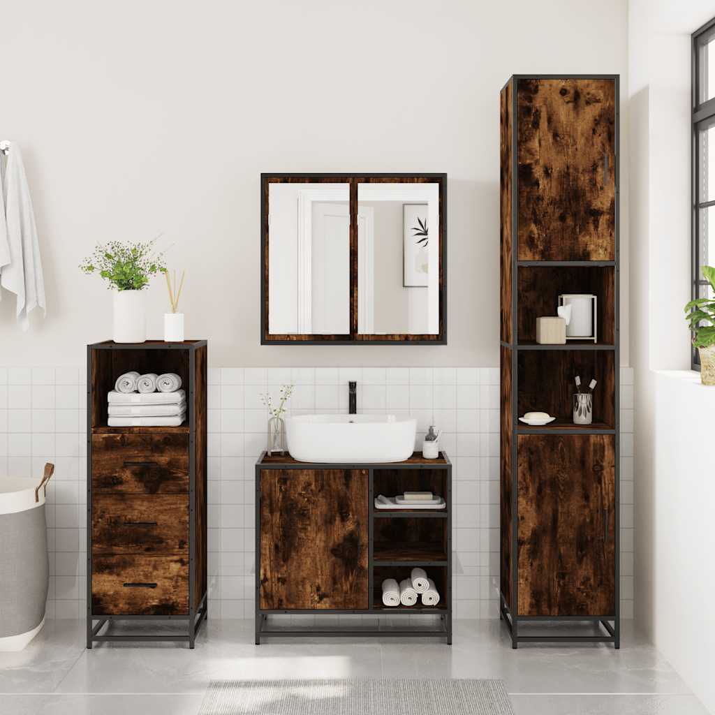 vidaXL 3 Piece Bathroom Furniture Set Smoked Oak Engineered Wood 3