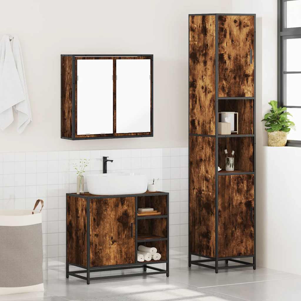 vidaXL 3 Piece Bathroom Furniture Set Smoked Oak Engineered Wood 4