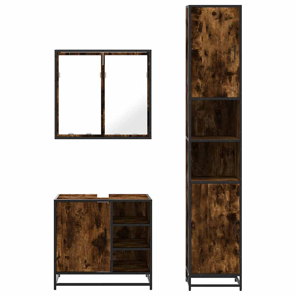 vidaXL 3 Piece Bathroom Furniture Set Smoked Oak Engineered Wood 5