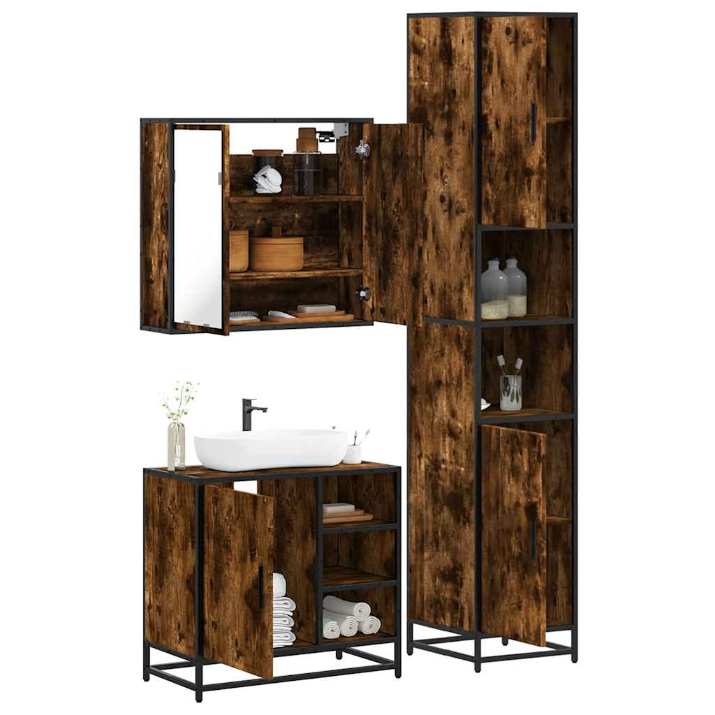 vidaXL 3 Piece Bathroom Furniture Set Smoked Oak Engineered Wood 1