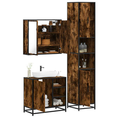 vidaXL 3 Piece Bathroom Furniture Set Smoked Oak Engineered Wood 1