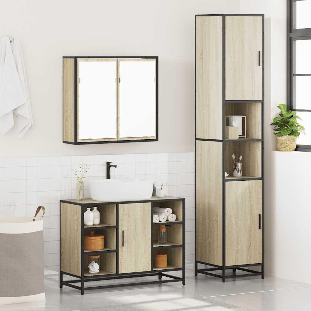 vidaXL 3 Piece Bathroom Furniture Set Sonoma Oak Engineered Wood 4