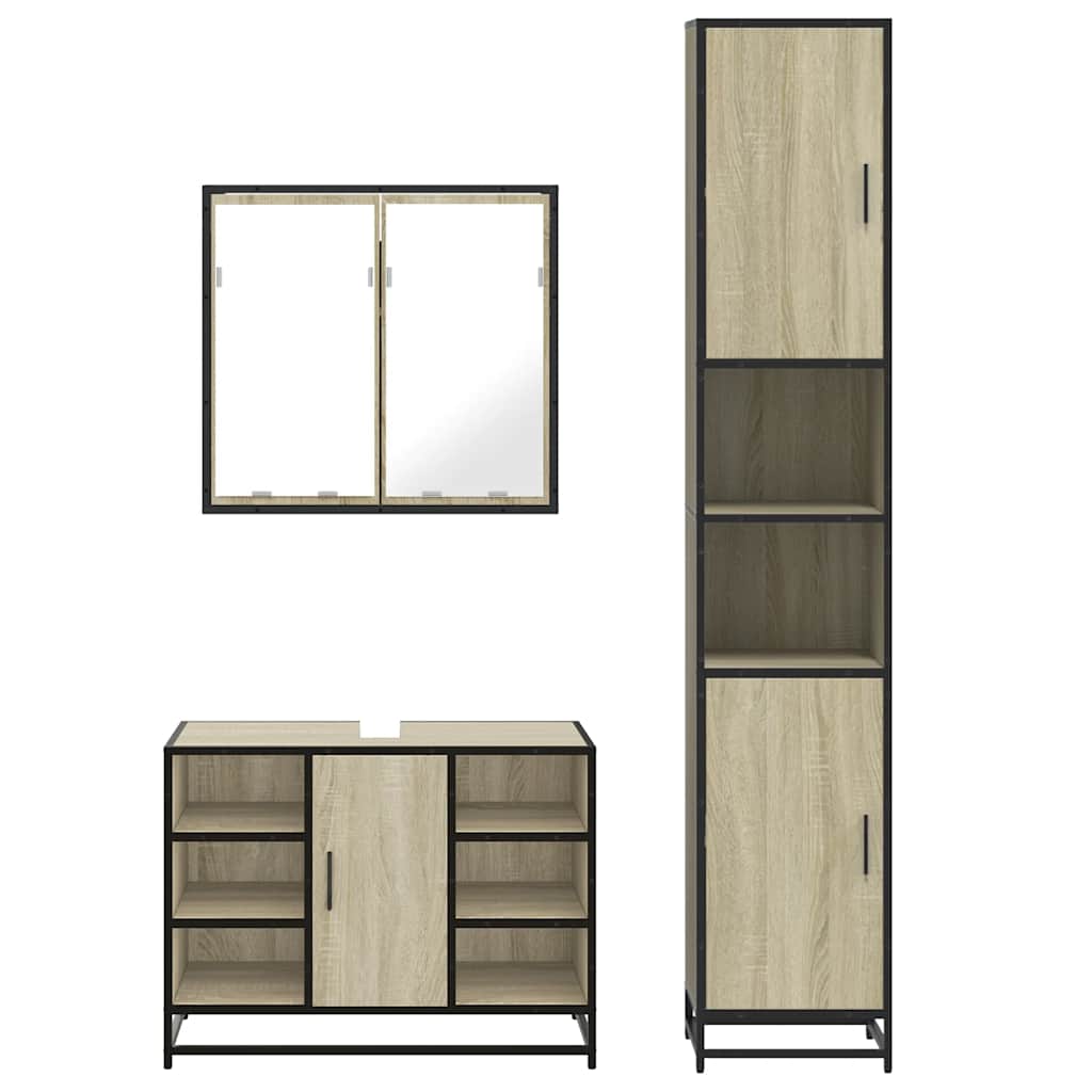 vidaXL 3 Piece Bathroom Furniture Set Sonoma Oak Engineered Wood 5