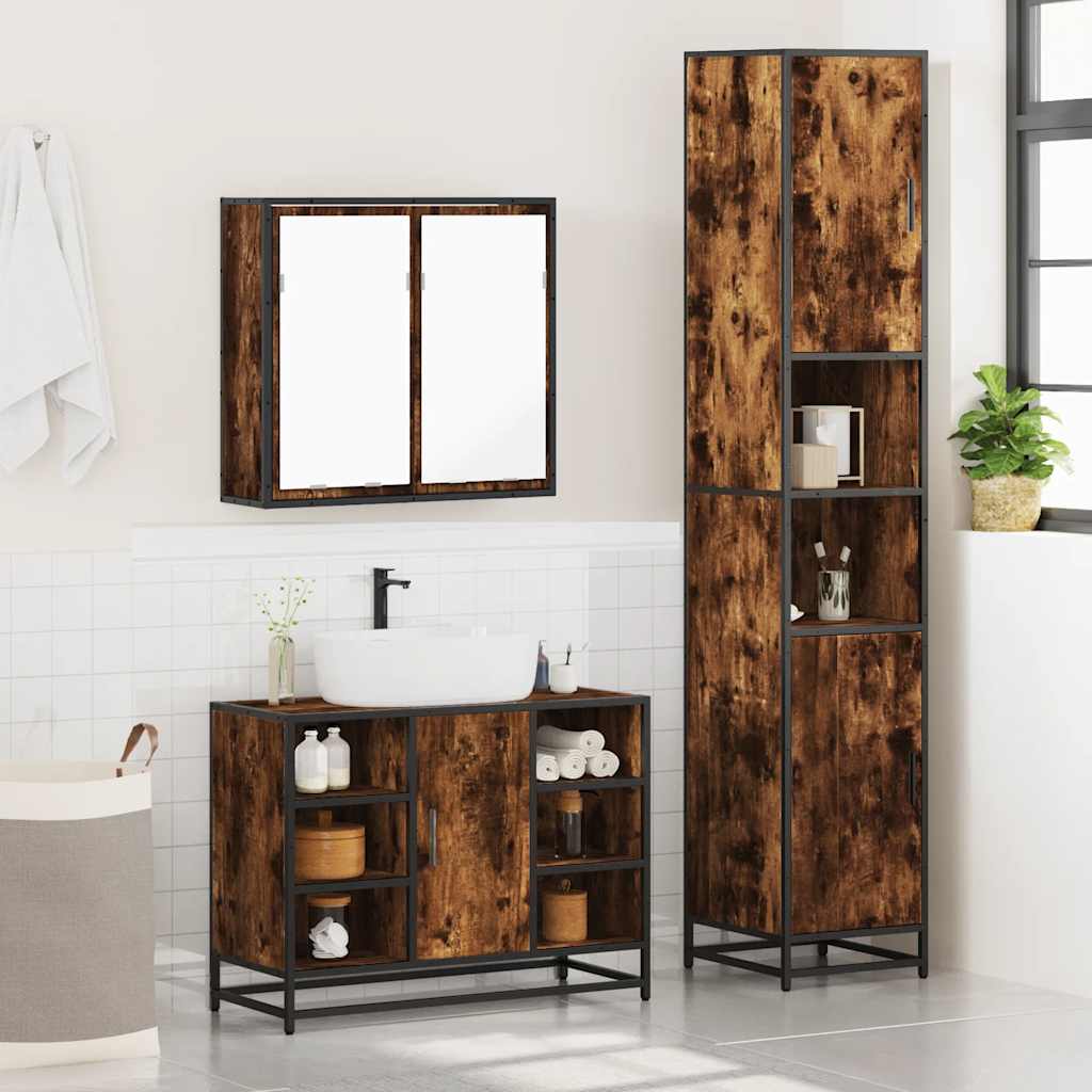vidaXL 3 Piece Bathroom Furniture Set Smoked Oak Engineered Wood 4
