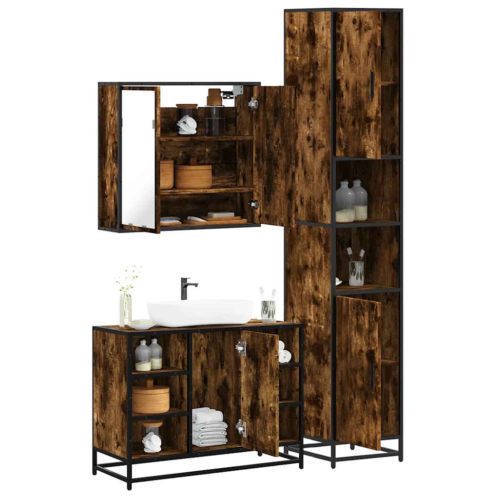 vidaXL 3 Piece Bathroom Furniture Set Smoked Oak Engineered Wood 1