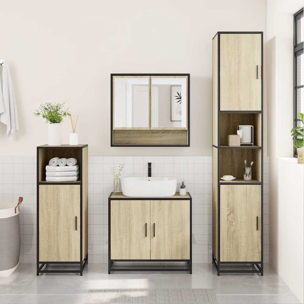 3 Piece Bathroom Furniture Set Engineered Wood Sonoma oak