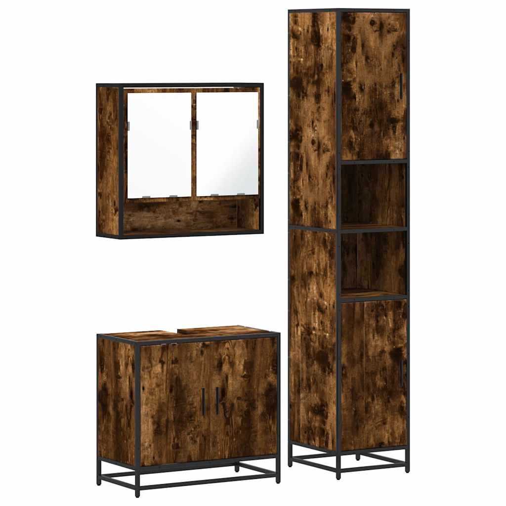 vidaXL 3 Piece Bathroom Furniture Set Smoked Oak Engineered Wood 2