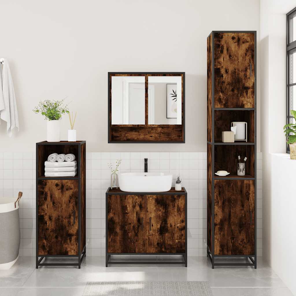 vidaXL 3 Piece Bathroom Furniture Set Smoked Oak Engineered Wood 3