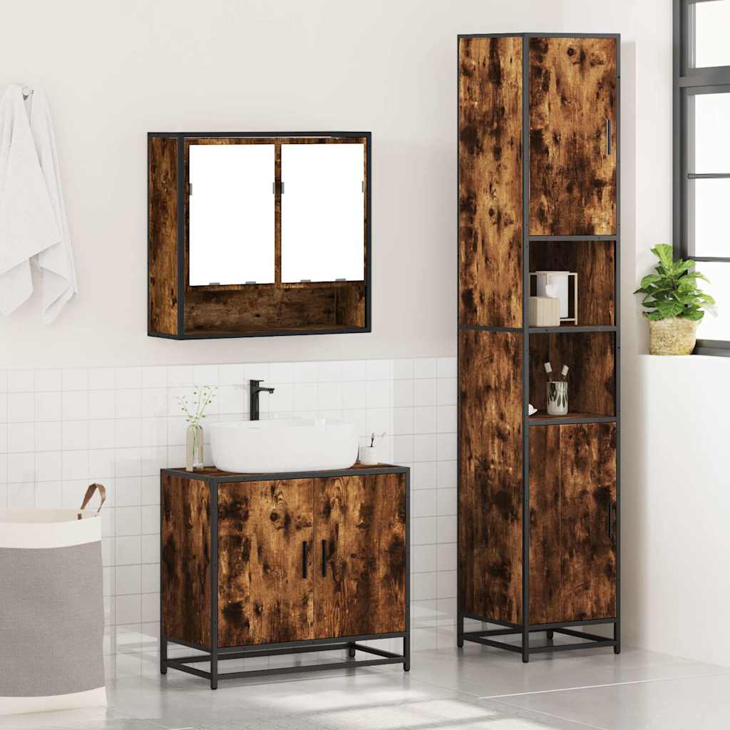 vidaXL 3 Piece Bathroom Furniture Set Smoked Oak Engineered Wood 4