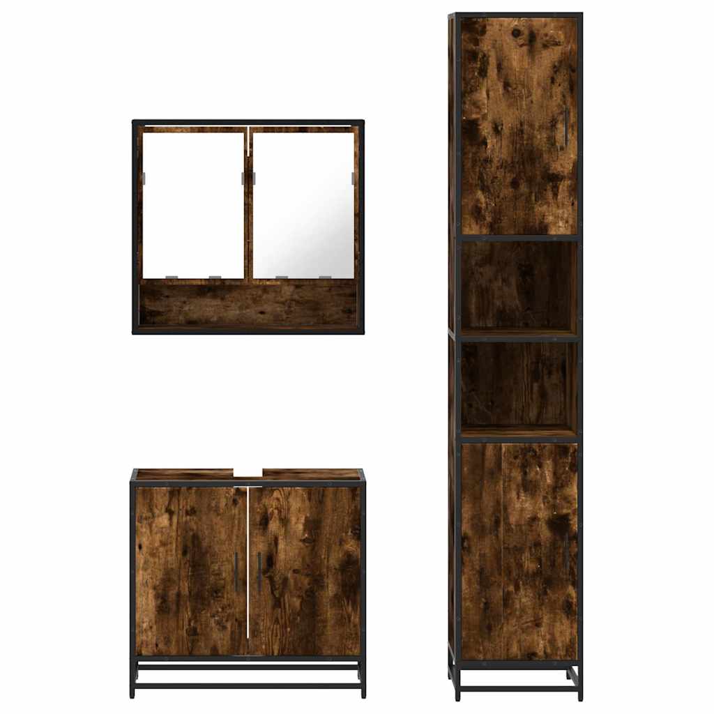 vidaXL 3 Piece Bathroom Furniture Set Smoked Oak Engineered Wood 5