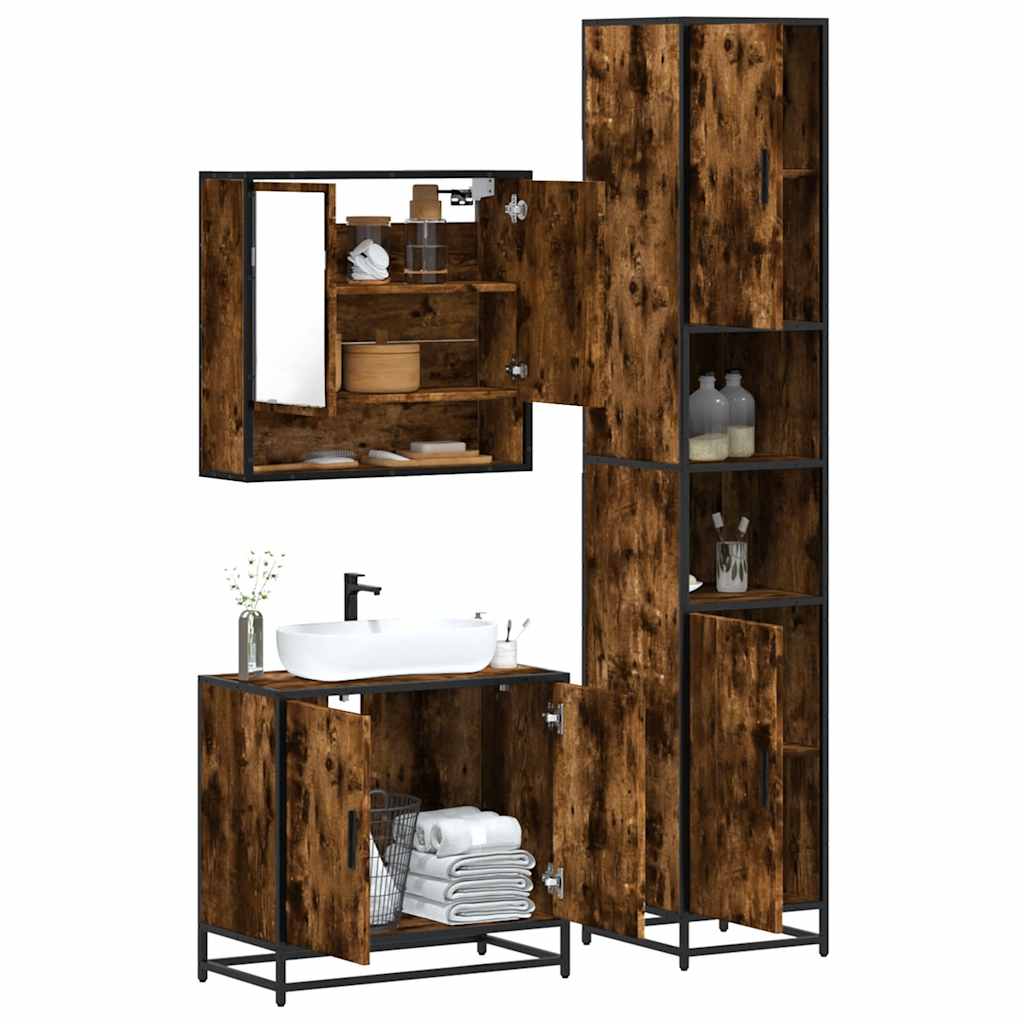 vidaXL 3 Piece Bathroom Furniture Set Smoked Oak Engineered Wood 1