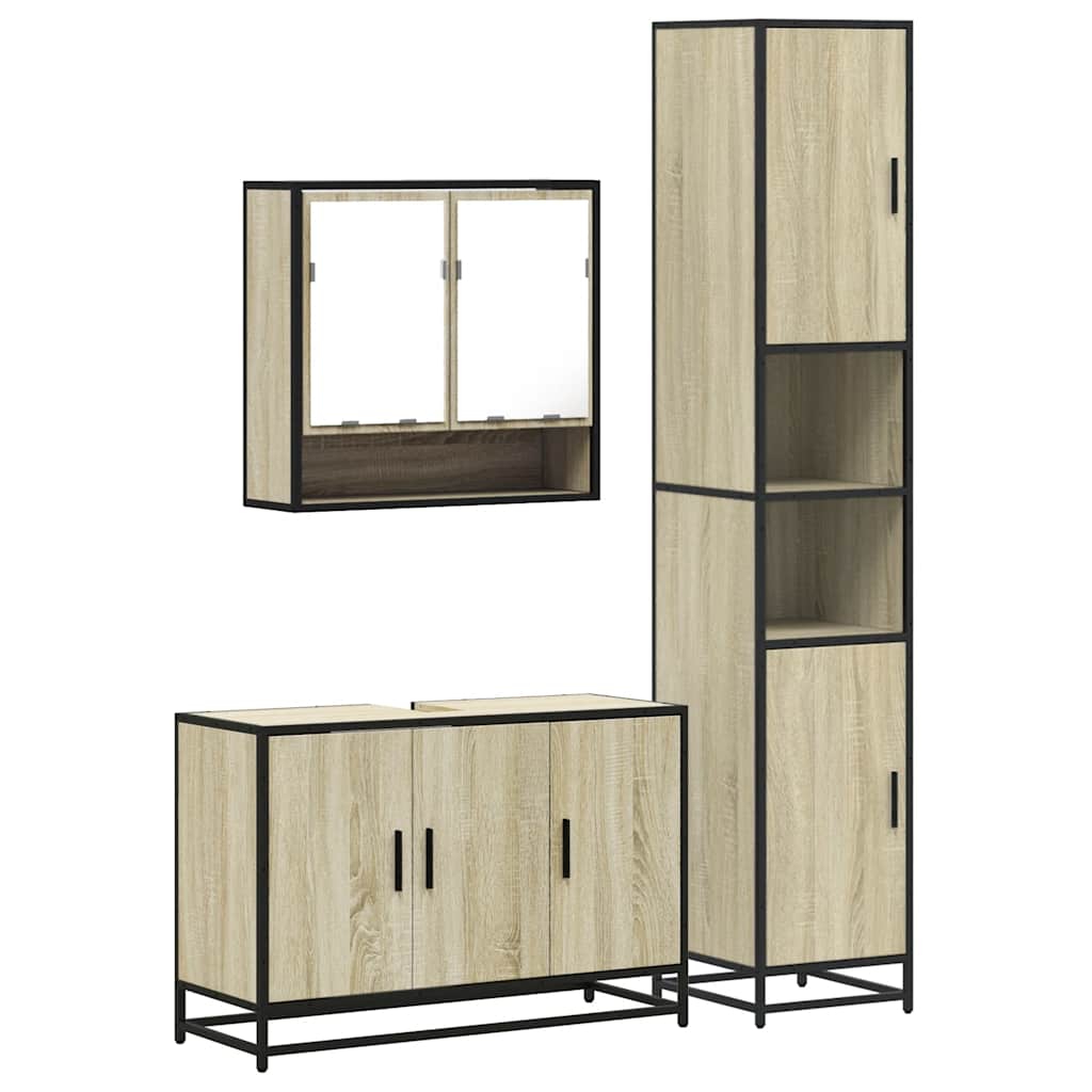 vidaXL 3 Piece Bathroom Furniture Set Sonoma Oak Engineered Wood 2