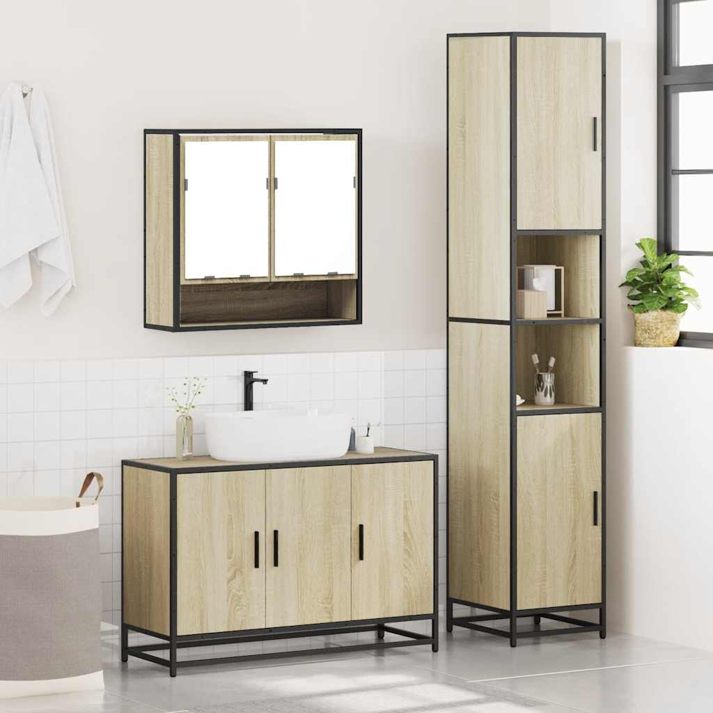 vidaXL 3 Piece Bathroom Furniture Set Sonoma Oak Engineered Wood 4