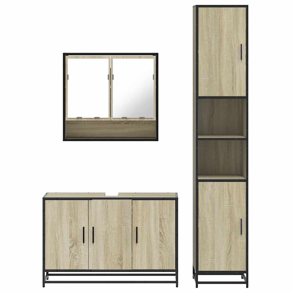 vidaXL 3 Piece Bathroom Furniture Set Sonoma Oak Engineered Wood 5