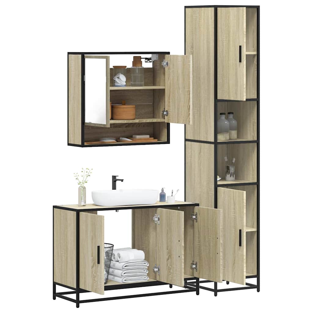 vidaXL 3 Piece Bathroom Furniture Set Sonoma Oak Engineered Wood 1