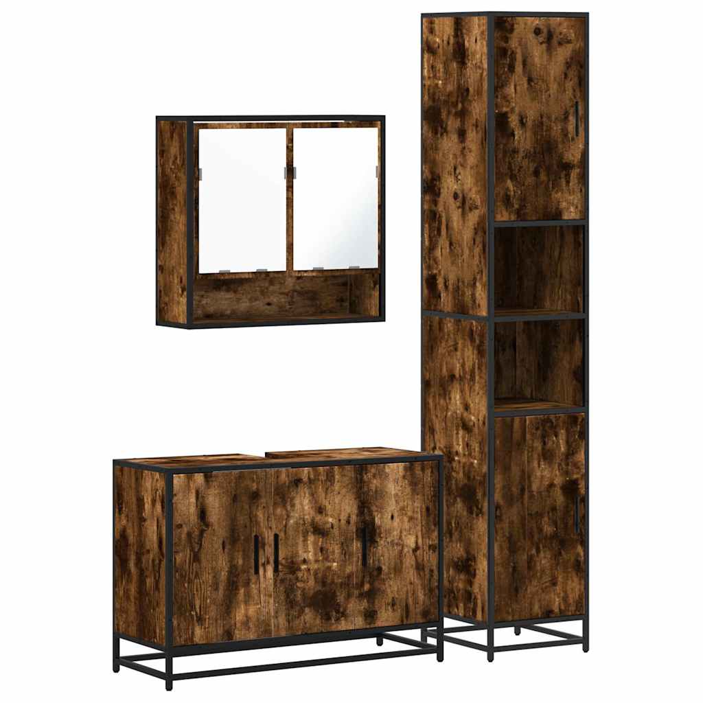 vidaXL 3 Piece Bathroom Furniture Set Smoked Oak Engineered Wood 2