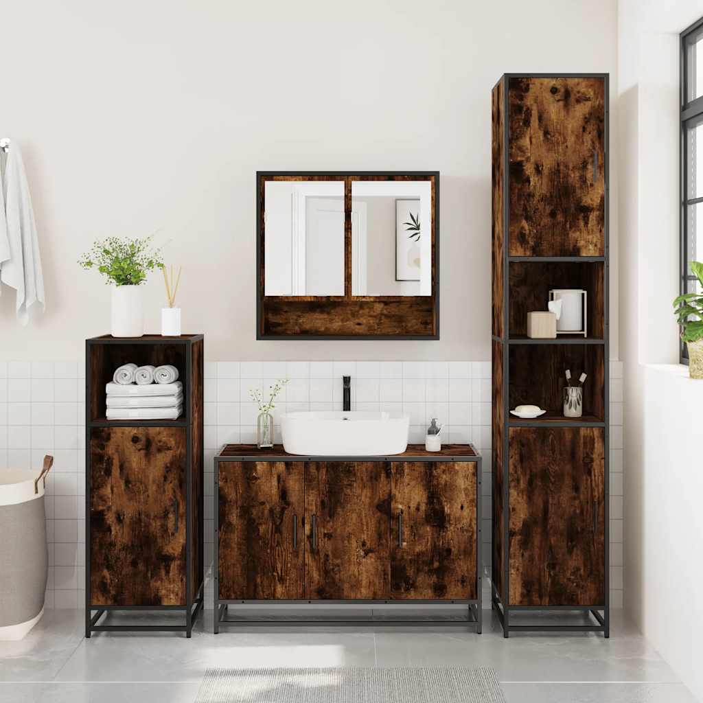 vidaXL 3 Piece Bathroom Furniture Set Smoked Oak Engineered Wood 3