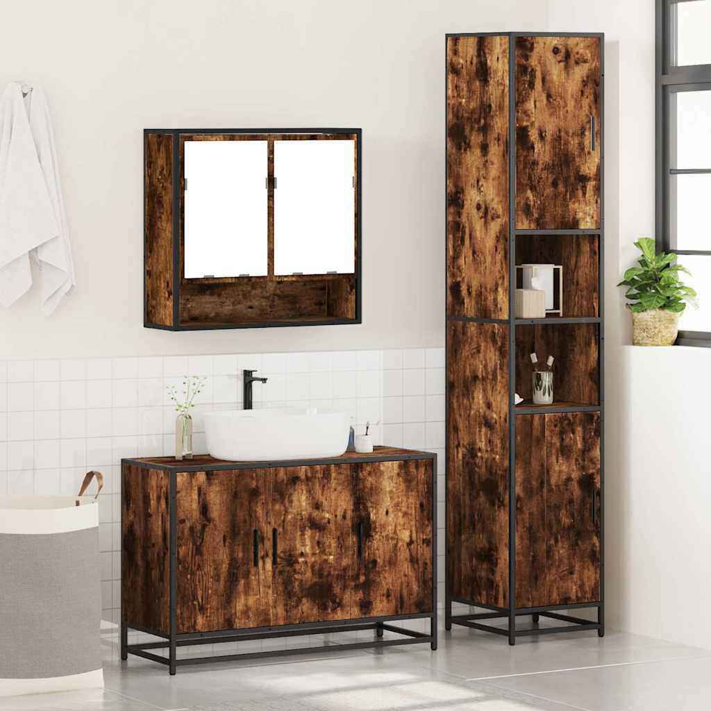 vidaXL 3 Piece Bathroom Furniture Set Smoked Oak Engineered Wood 4