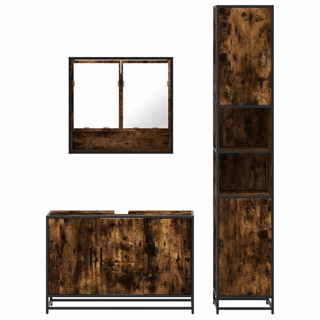 vidaXL 3 Piece Bathroom Furniture Set Smoked Oak Engineered Wood 5