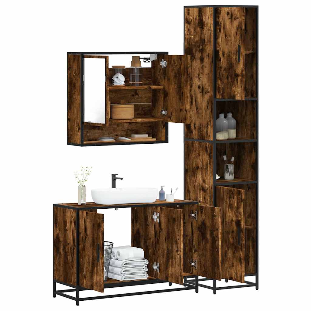 vidaXL 3 Piece Bathroom Furniture Set Smoked Oak Engineered Wood 1