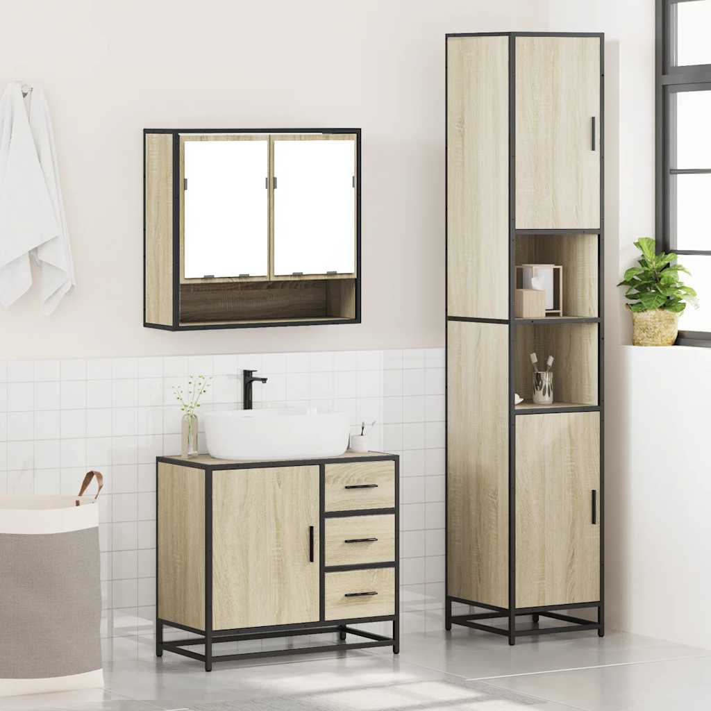 vidaXL 3 Piece Bathroom Furniture Set Sonoma Oak Engineered Wood 4
